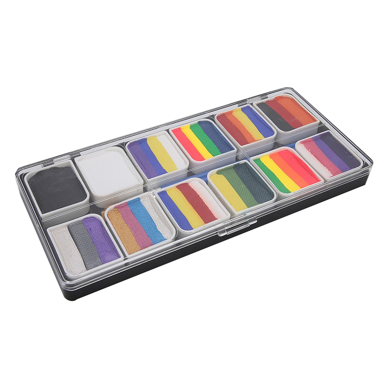 Pigmento profesional para pintura corporal facial, 12 colores, kit de pintura facial para arte corporal a base de agua, fiesta de Halloween, juego de paleta de maquillaje elegante para cosplay con 2 p