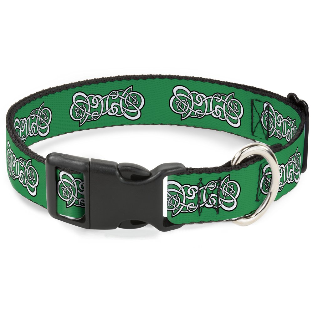Collar de clip de plástico Buckle Down Celtic Knot2 mediano verde negro y blanco