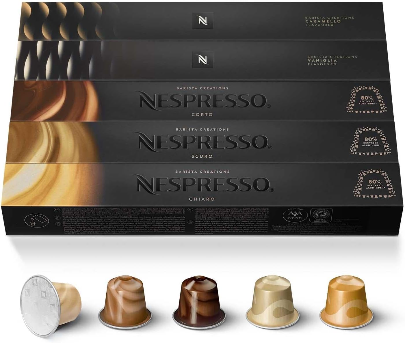 Original - Assortment Barista Creations 50 Capsules 10X Chiaro, Scuro, Corto, Vaniglia, Caramello (Pack Of 5 Sleeves (50 Capsules))