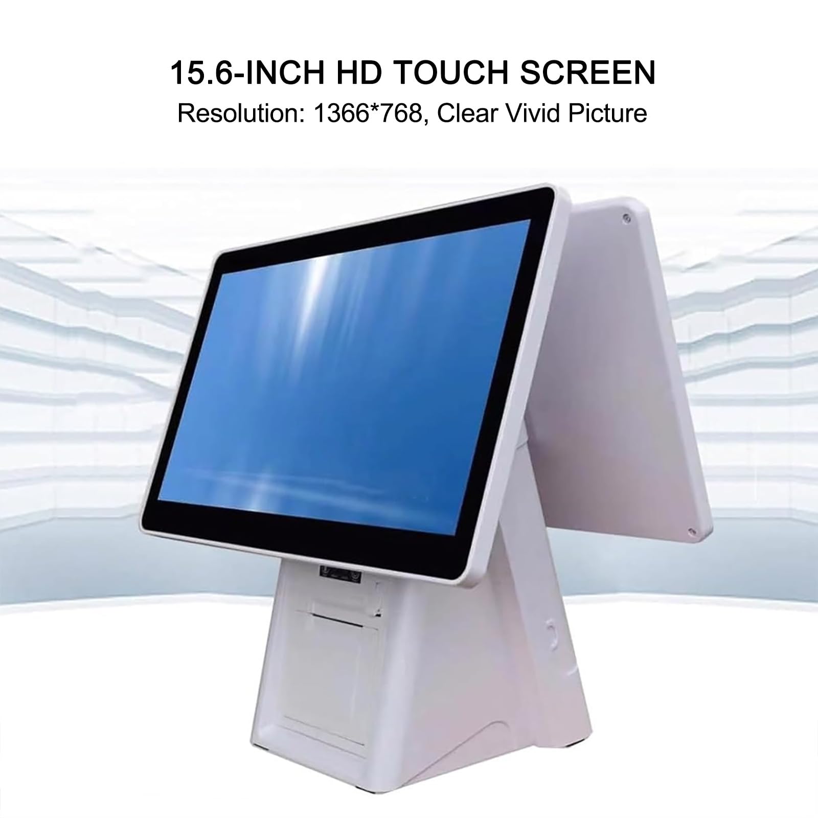 Caisse Enregistreuse POS (15,6"), Écran Tactile, Caisse Enregistreuse Rapide (Distributeur De Tickets Intégré), Résolution 1366×768/4 Go De RAM + 64 Go De SSD, pour Restaurant,Singlescreen