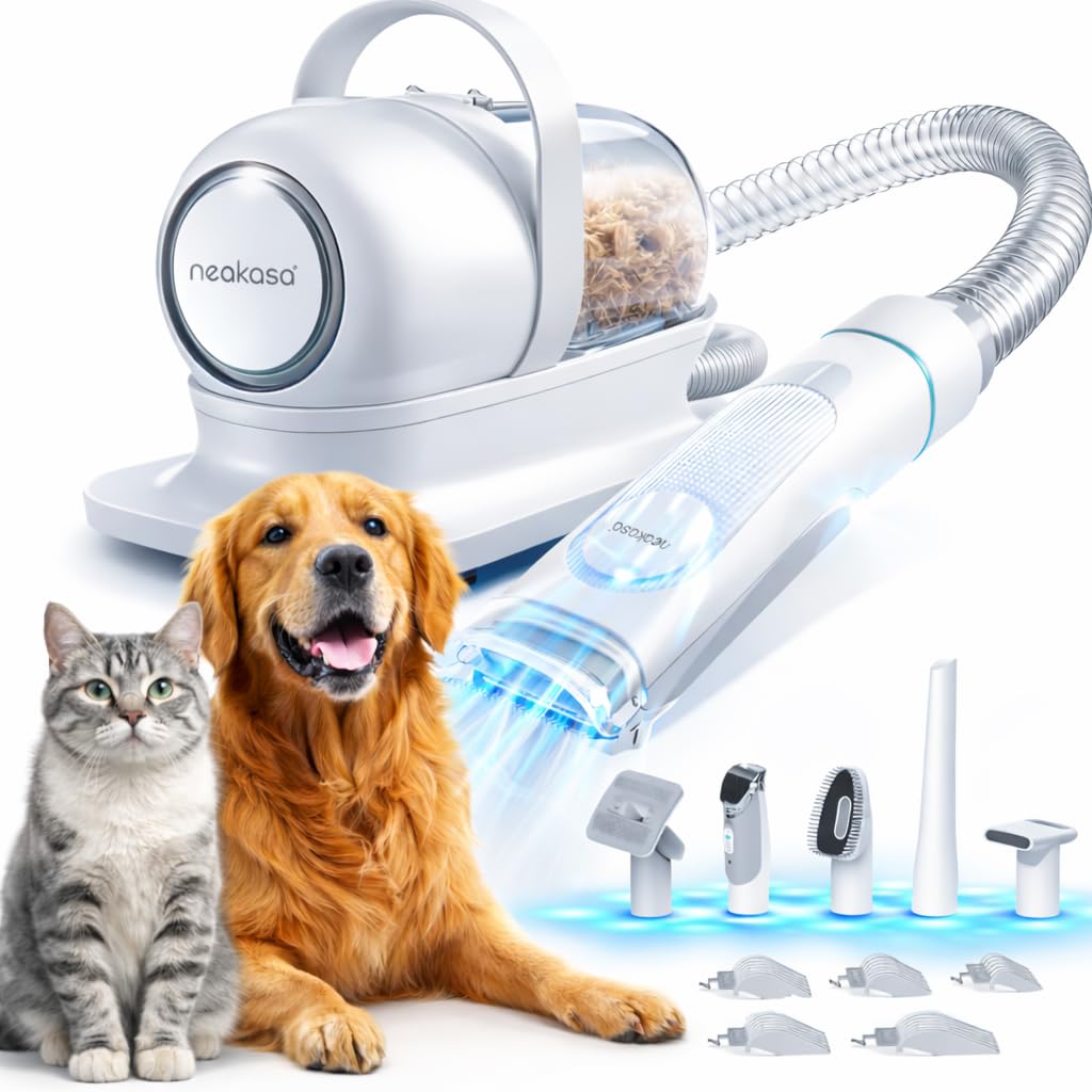 Neakasa P1 PRO Kit per toelettatura e aspirazione a Vuoto per Animali Domestici, Tosatrice per Cani e Gatto Pelo Lungo Professionale (Bianco)