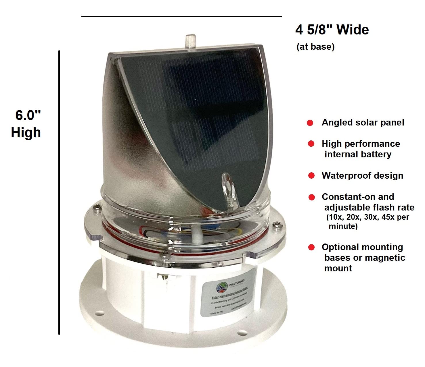 Solar Dock Warning Light 360 Degree - SNL-004-PRO - Super Bright Waterproof LED Light for Marine Applications - Constant On or Adjustable Flashing (White) (Lamp with mounting Stand)