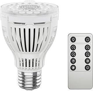 SANSI 10W Dimmbare LED Pflanzenlampe Vollspektrum für Zimmerpflanzen, E27 LED Grow Lampe mit Fernbedienung, 4/8/12 Stunden Timer, 4 Helligkeits, 4000K Wachstumslampe mit Optischer Linse