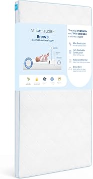 Delta Children Breeze Breathable Crib Mattress Topper, Makes Any Crib Mattress Breathable, 100% Washable, Ultra-Breathable Quilted Layer for Comfort, Fits Standard Size Cribs & Toddler Beds