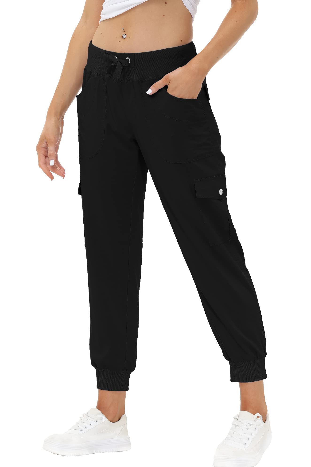 JINSHI Hosen Damen Cargohose Lange Capri Freizeithose Outdoor Jogginghose High Waist mit Kordelzug