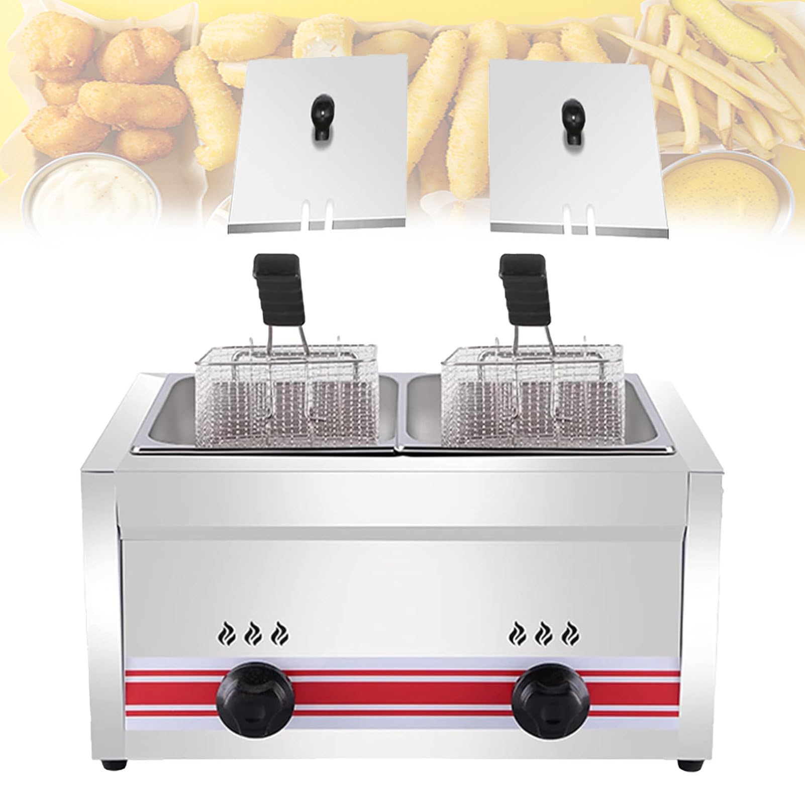 Freidora Industrial De Gas, Freidora De Gas Glp De Acero Inoxidable, Freidora De Gas De 10/20/30 L, Ideal para Patatas Fritas En Cocinas DoméSticas Y Restaurantes 20L