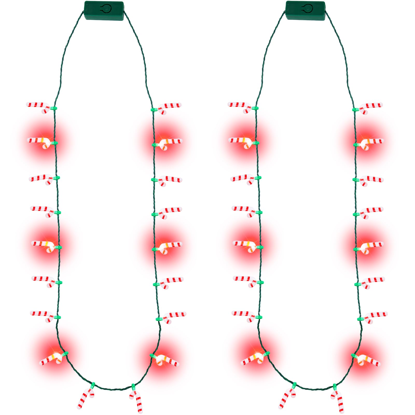 POPLAYPOPLAY Christmas Light Up Necklace, Christmas LED Necklaces with 18PCS Candy Cane Pendent for Kids Adults Family Party Favors Ugly Sweater Xmas Decoration Accessories, 2PCS