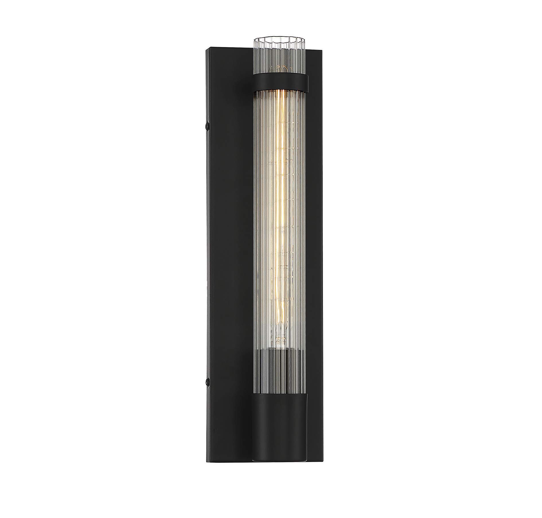 Savoy House 9-996-1-89 Willmar Industrial Modern Clear Ribbed Glass Rectangular Wall Sconce, 1-Light 60 Watt, 16" H x 5" W, Matte Black