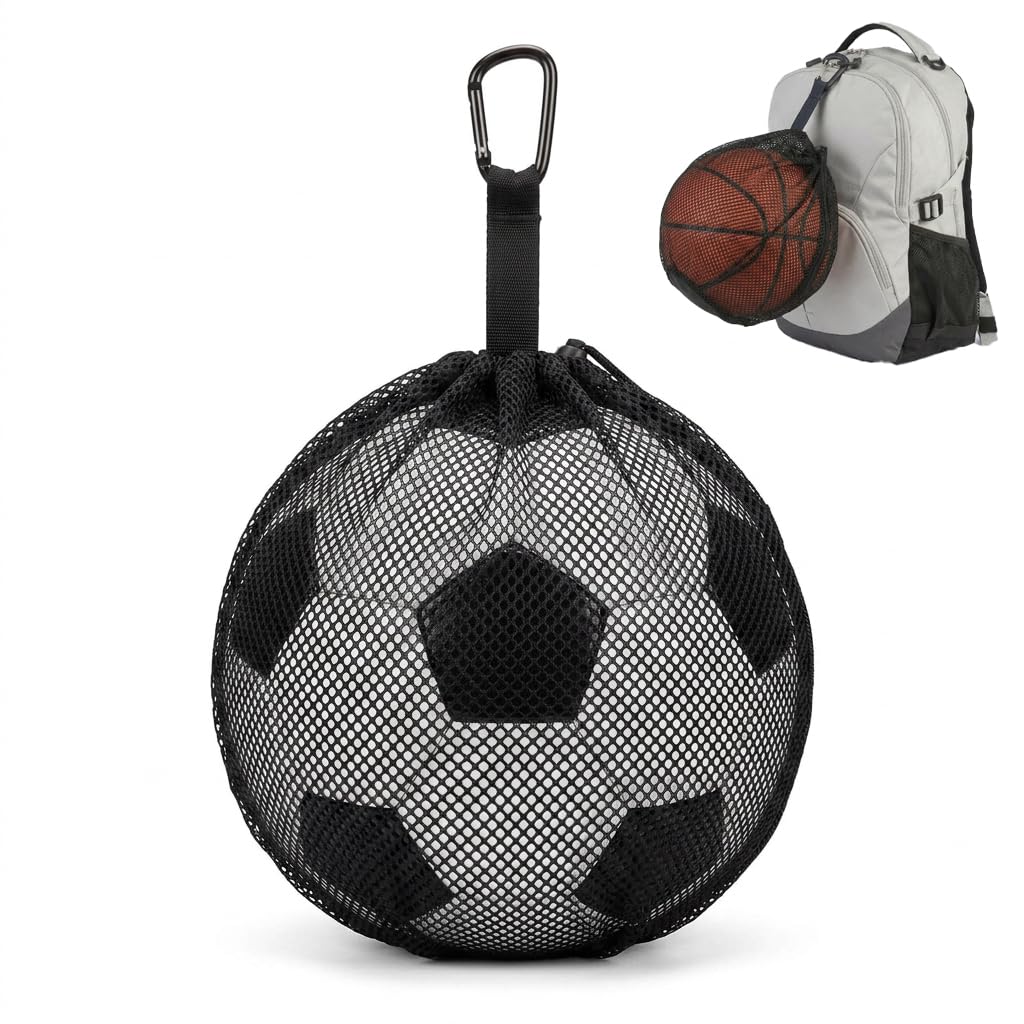 Bolsa Red para Balon 1 Balon, Bolsa de Malla Ligera con Cordon Ajustable, Transpirable y Portatil con Gancho para Colgar, para Baloncesto Futbol Voleibol Entrenamiento Exterior y Uso Diario