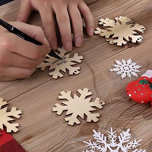 Unfinished Wooden Christmas Ornaments-Tmflexe 50-Pack Paintable Blank Xmas Tree Hanging Wood Slices for Kids DIY Art Crafts, Christmas DIY Wood Snowflake - Thumbnail 2