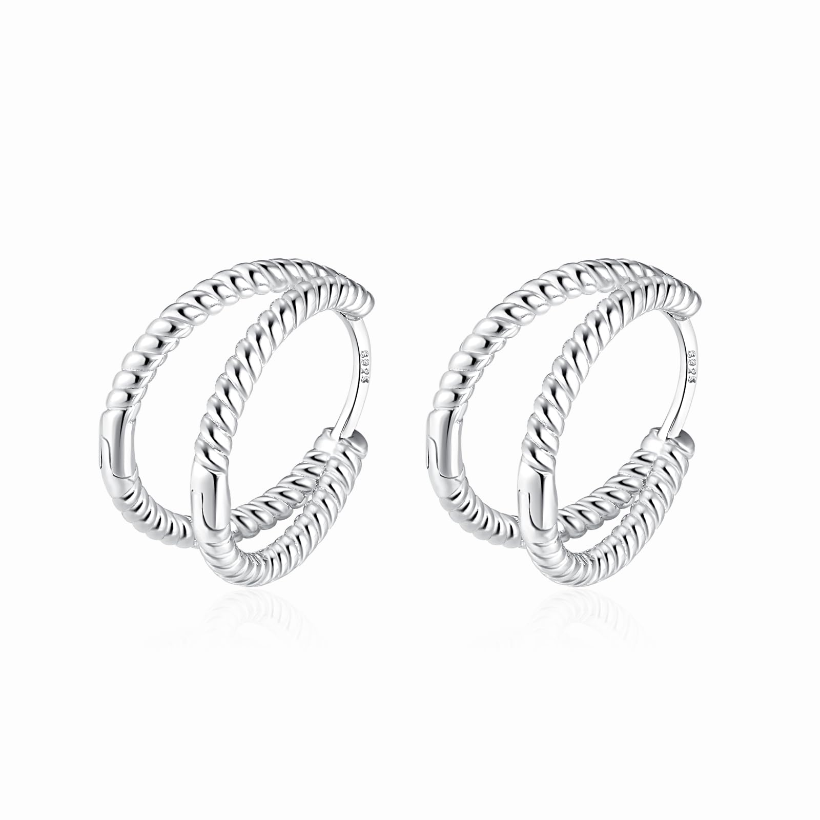 925 Silber Double Hoop Ohrringe Creolen, Kleine Hypoallergene Knorpel Huggie Ohrringe, Einzigartiges Geschenk für Frauen Mädchen 12mm