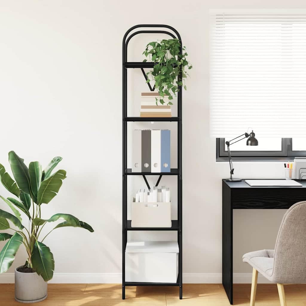 Bücherregal Schwarz Eichen-Optik Holzwerkstoff 40 x 30 x 183 cm mit 5 Regalen Stauraum für Bücher, Deko, Büro und Wohnzimmer modernes Regal Standregal vielseitig einsetzbar
