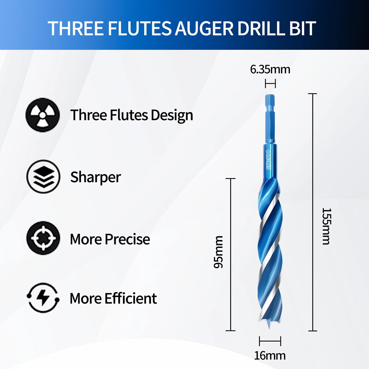 Teronbeta Wood Drill Bit 16mm x 155mm x 2pcs Professional 1/4 Inch Hex Shank Brad Point Auger Drill Bits for Wood - Image 2