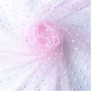 Flocked Polka Dot Tulle Fabric 35.4 x 61 Inches(90cm x 155cm) Mesh Lace Fabric Roll for Tutu Skirt, Gift Wrapping, Wedding Decor (Pink)