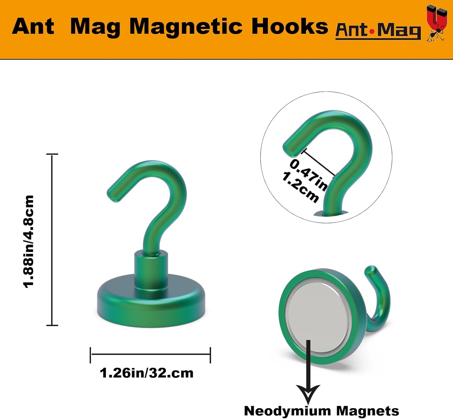 Ant Mag Strong Magnet Hooks 100lbs+ Pulling Force Neodymium Hooks Hangers Heavy Duty Used for Home Kitchen Refrigerator
