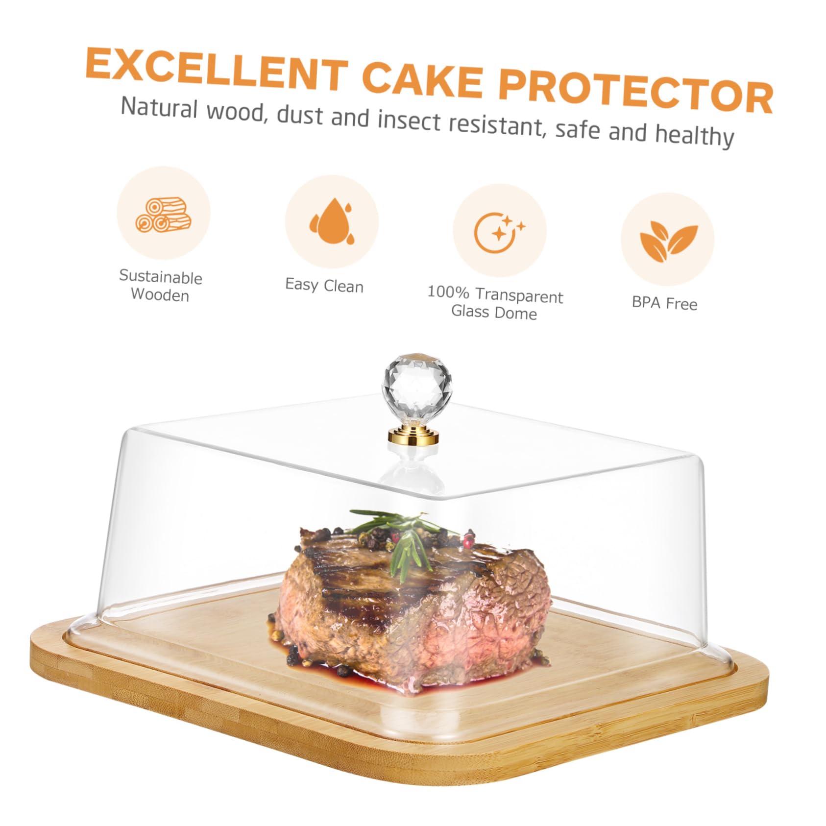 Présentoir à Gâteaux Couvert en Bois et Acrylique, Plateau à Gâteau Transparent pour Conservation Alimentaire et Présentation Facile, Design Simple pour Table