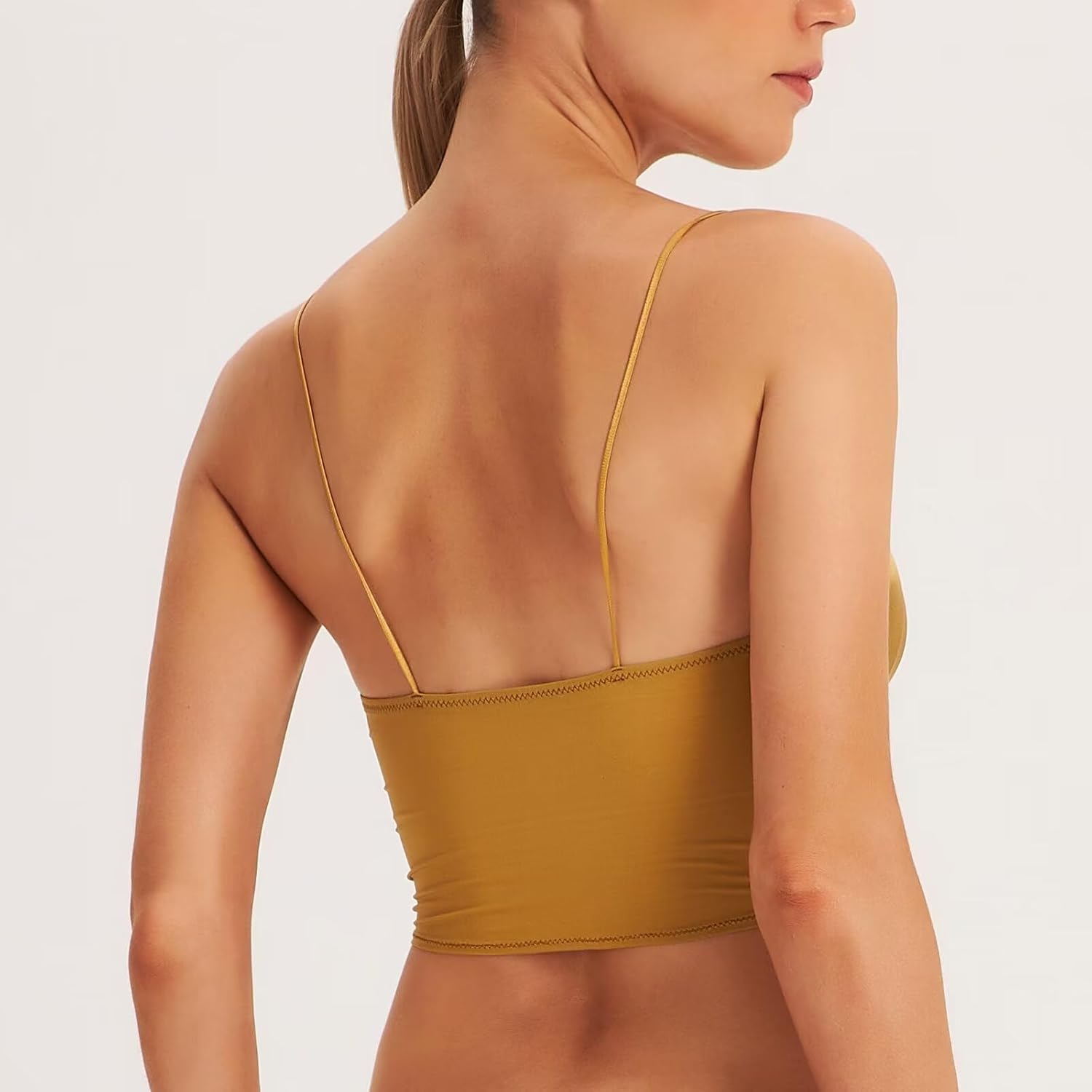 SilRiver Women's Spaghetti Strap Silk Tank Top Padded Workout Going Summer Crop - Image 2