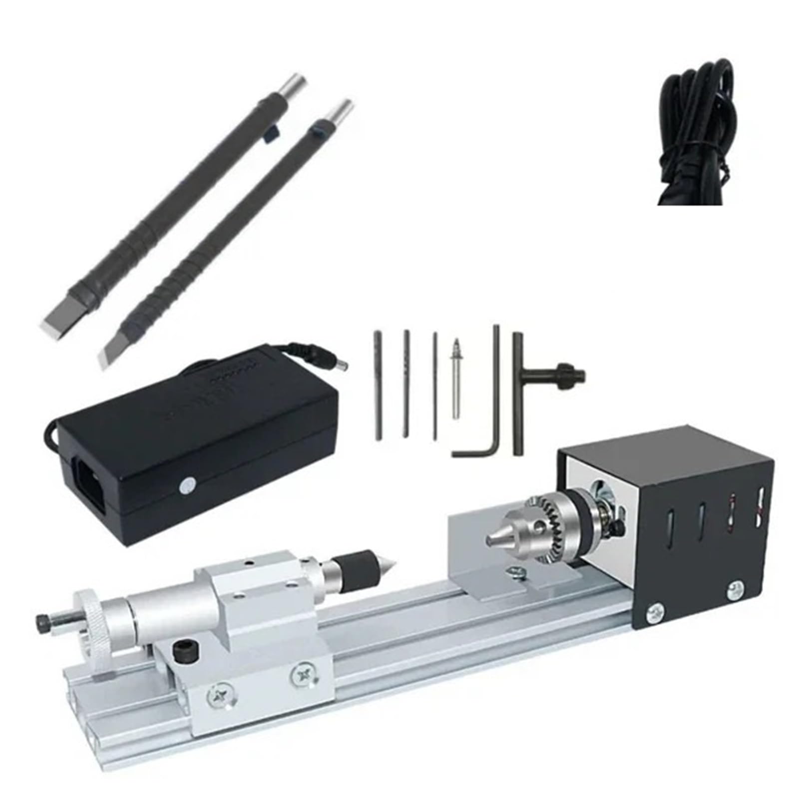 Mini torno, herramienta for carpintería, de madera, fresadora, amoladora, pulidora, broca, juego herramientas rotativas carpintería(Luxury)