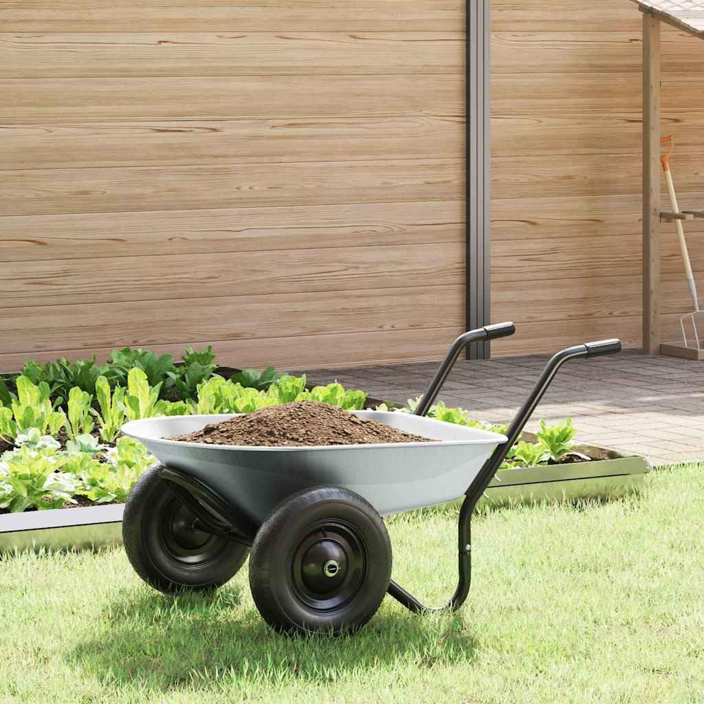 Schubkarre aus Stahl silber schwarz 124 x 73 x 65 cm, 12,5 kg, 110 kg Traglast, wetterbeständig für Gartenarbeit, Rasenpflege, Erde, Kompost, Kies, Holz und Baustelle
