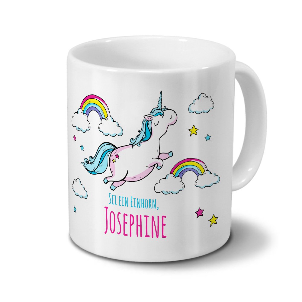 Personalisiert Tasse Mit Namen 'Heike' – Motiv 'Verrücktes Einhorn', 325 Ml, Spülmaschinenfest (weiß)