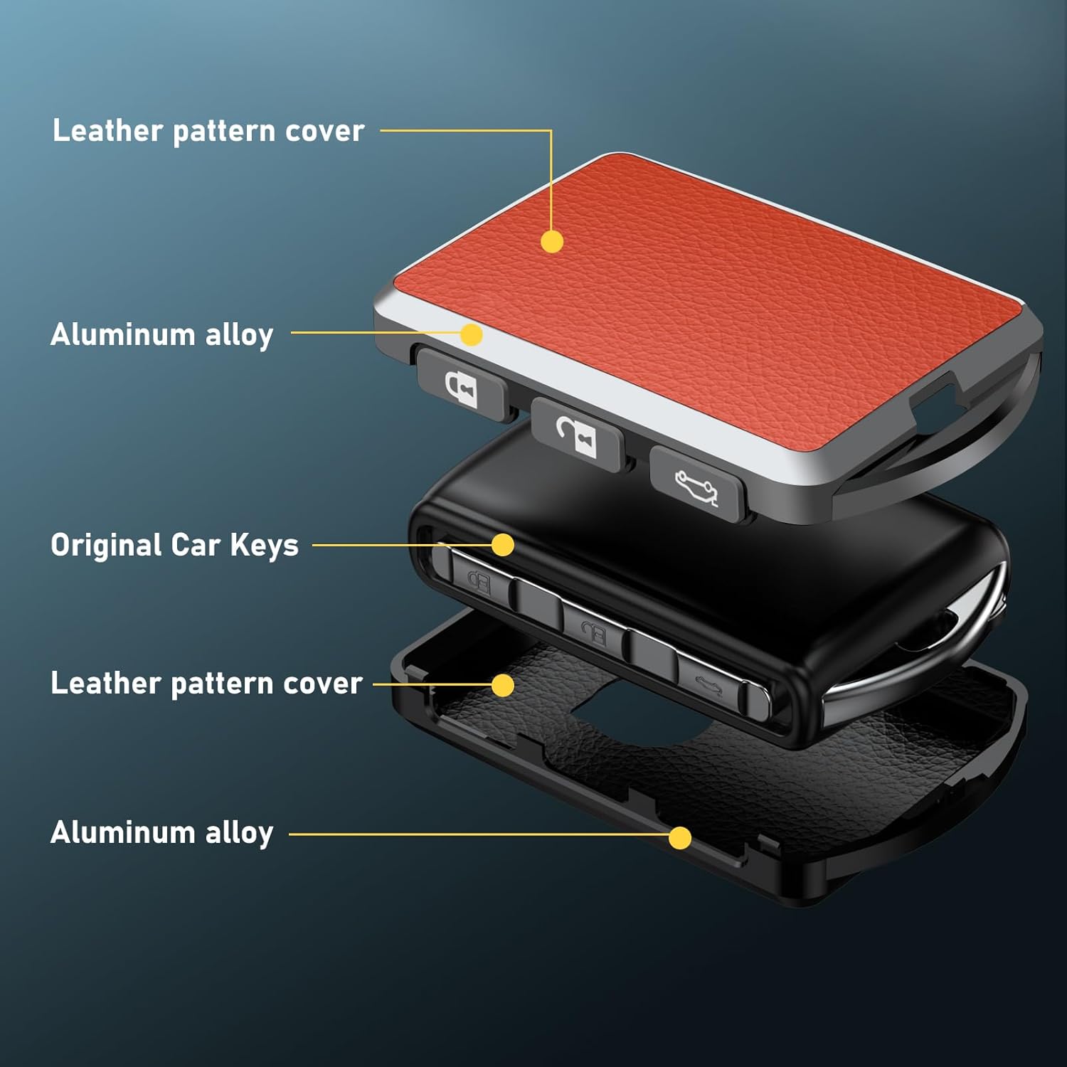 Compatible with Volvo Key Fob Cover Case for 2017-2024 XC90 XC60 XC40 S90 V90 S60 V60 Key Cover,Aluminium Alloy Shell Protection(Leather Orange)