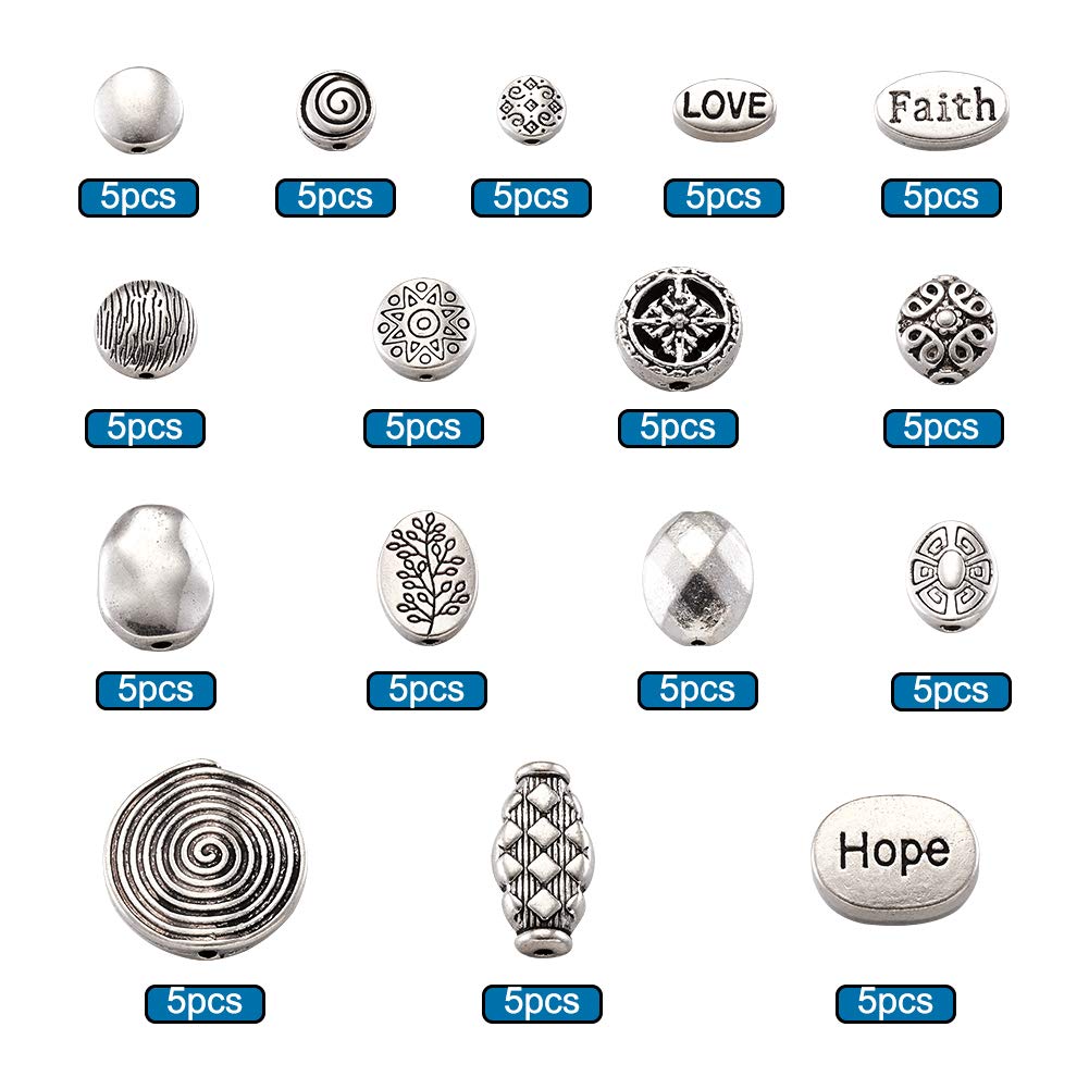 60 Perline Distanziatori Tibetane 8mm Argento Antico - Foro 1.5mm Per Braccialetti Fai Da Te