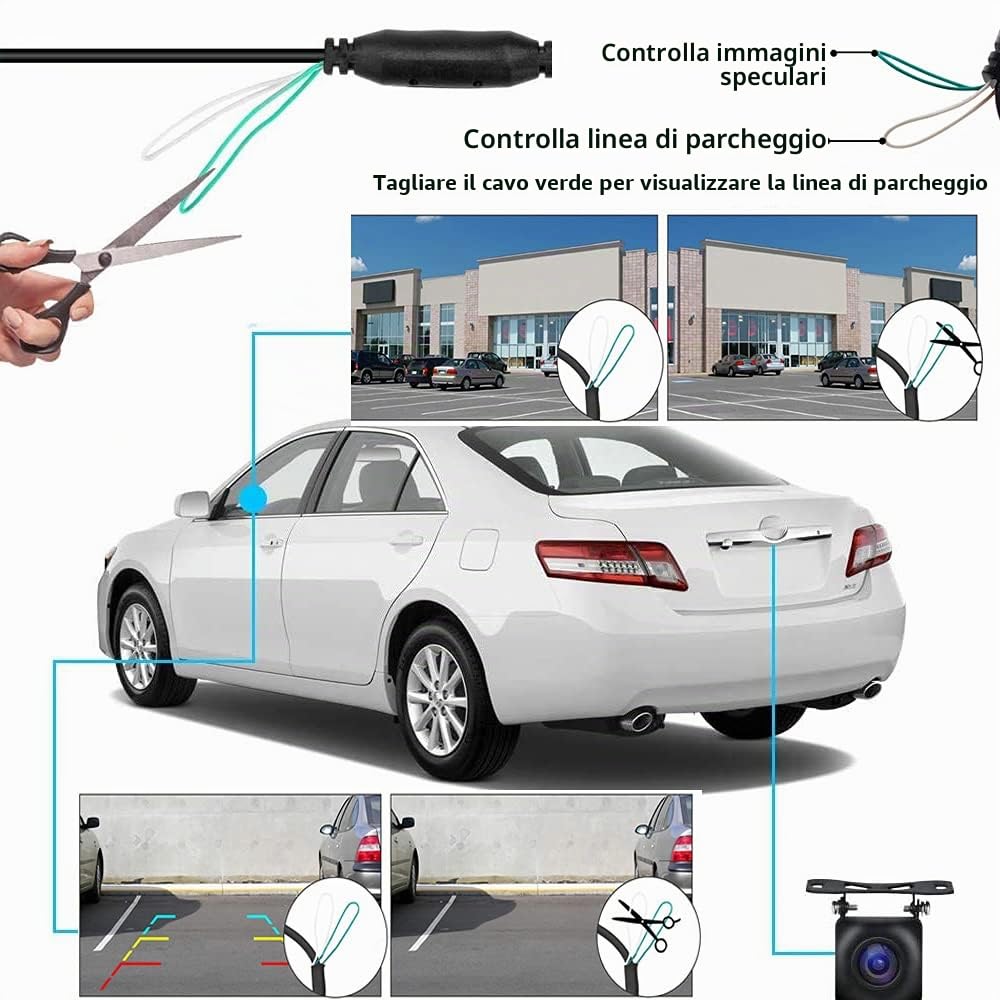 Telecamera per retromarcia per auto, vista posteriore per auto di assistenza al parcheggio universale HD. Fotocamera posteriore con eccellente visione notturna IP68 impermeabile, grandangolo 170 gradi
