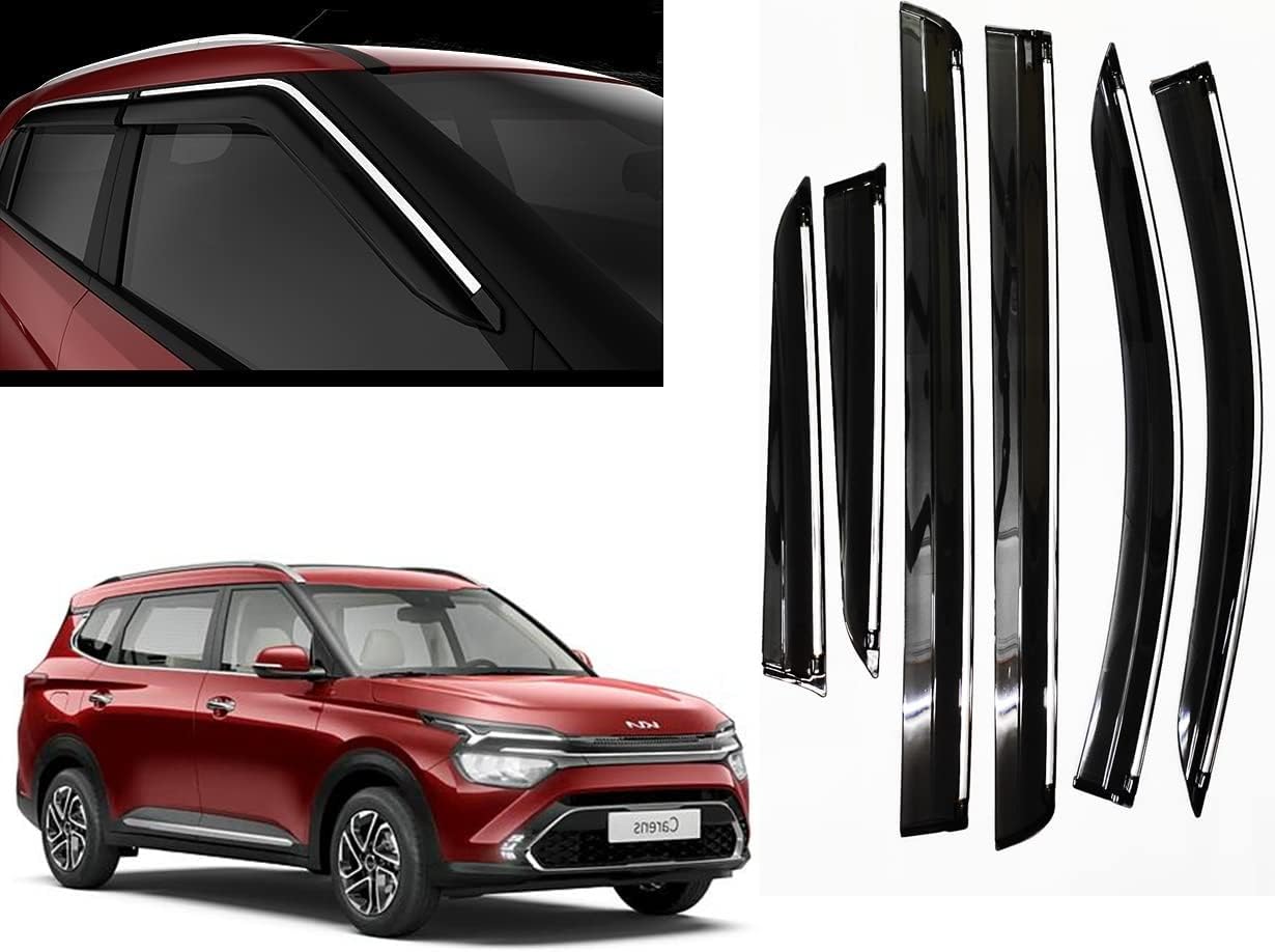 Unbreakable Chrome line Door Visor/Wind Deflector/Rain Guard Compatible for KIA Carens (Set of 6)