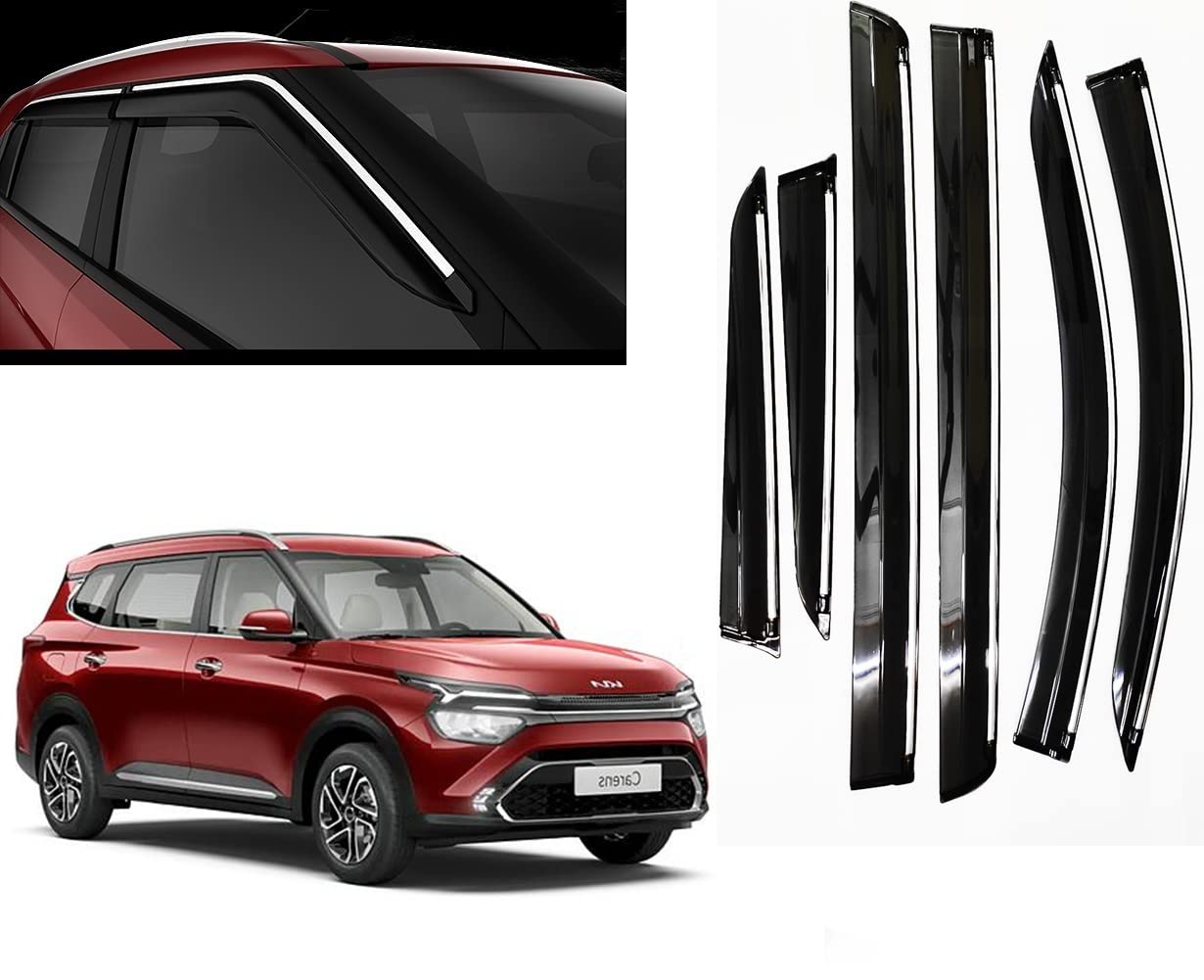 ModifyStyle Unbreakable Chrome line Door Visor/Wind Deflector/Rain Guard Compatible for KIA Carens (Set of 6)