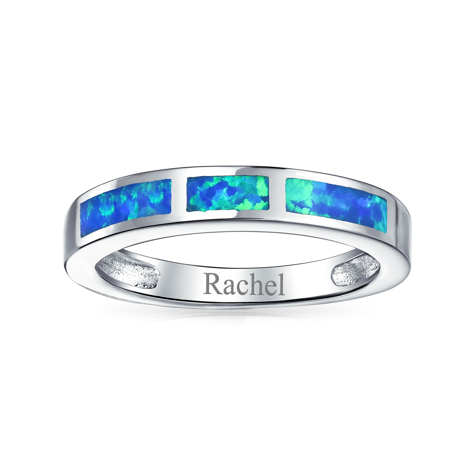 Personalisieren Geometrische Ewigkeit Blau Oder Rosa Erstellt Opal Inlay Stapelbar Band Ring Für Frauen Oktober Geburtsstein .925 Sterling Silber