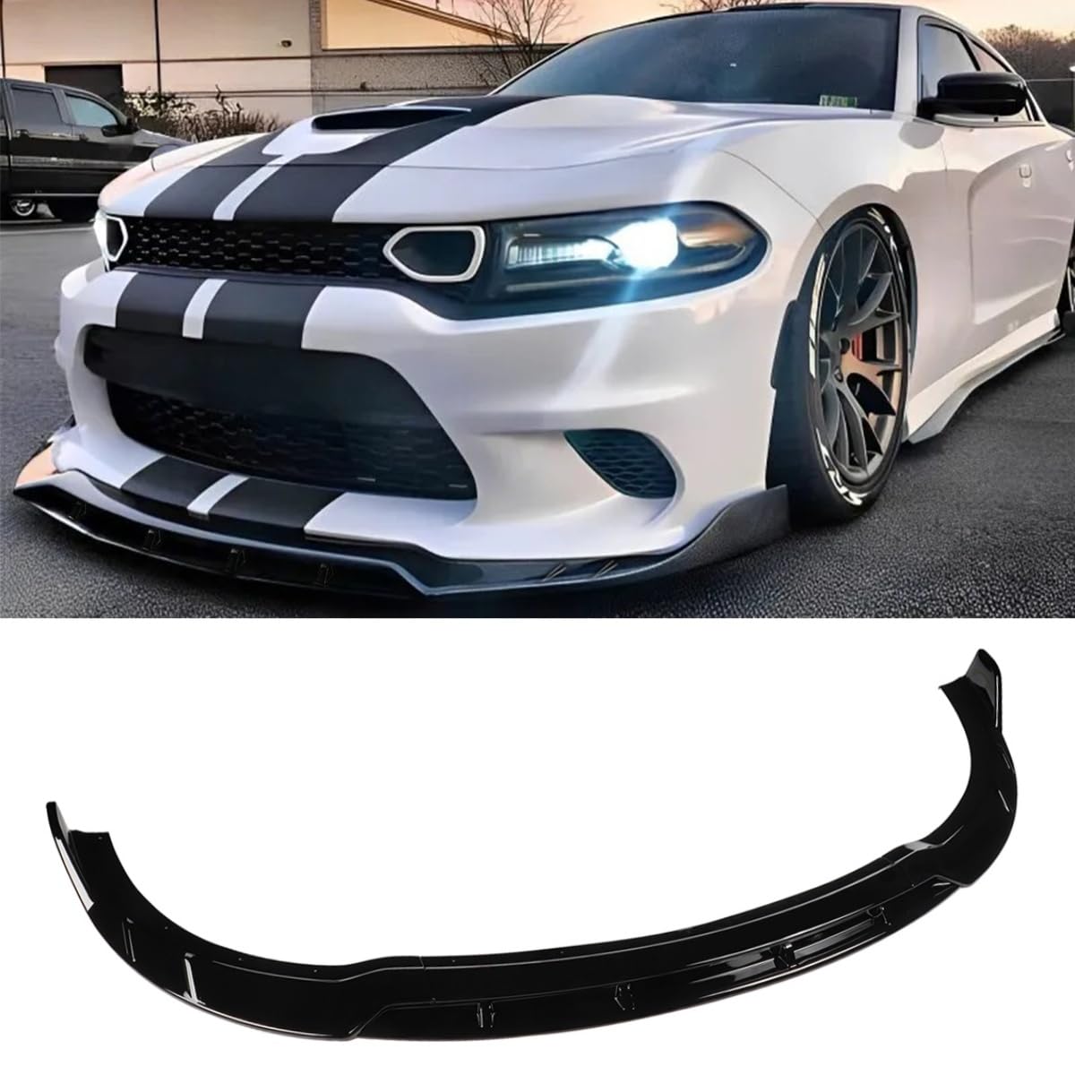 4Pcs Front Bumper Lip Compatible with 2015-2024 Dodge Charger, Air Dam Lower Chin Spoiler Splitter Fit for SRT Hellcat 392 Scat Pack GT R/T Daytona, Protection Body Kit (Glossy Black)