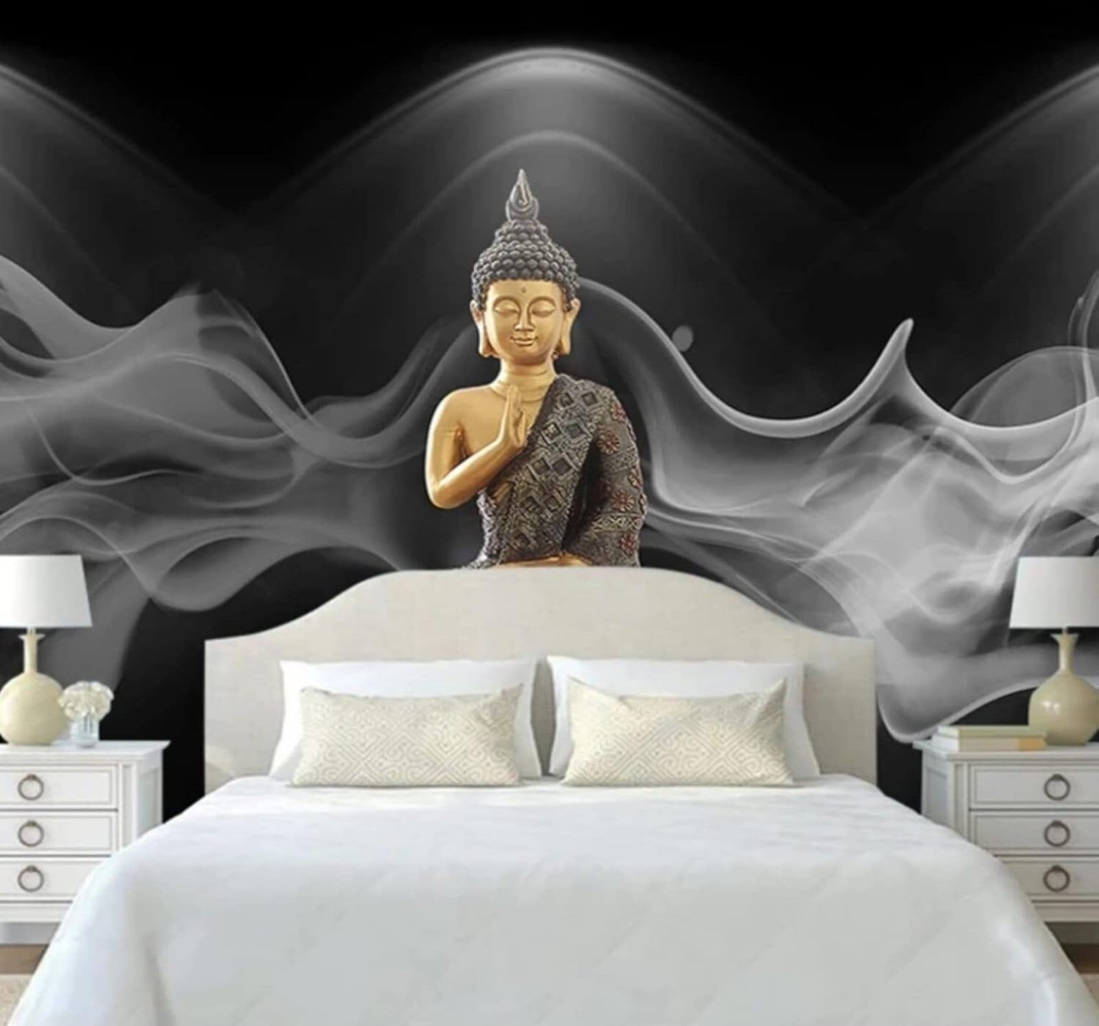 XLMING Minimalist Three Dimensional Buddha Statue Sculpture Mist 3D Wallpaper Luxury Home Dining Decor Paste Sofa Living Room The Wall for Bedroom Mural-400cm×280cm