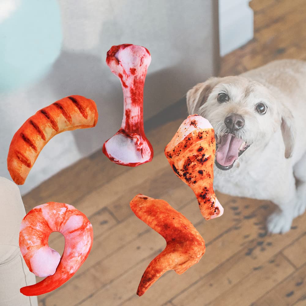 Dog Chew Toy，Pet Molar Bite Toy，5 Pack Simulated Pet Toys with Squeaky，Plush Dogs Chew Toy for Cleaning Teeth (5 Pack)