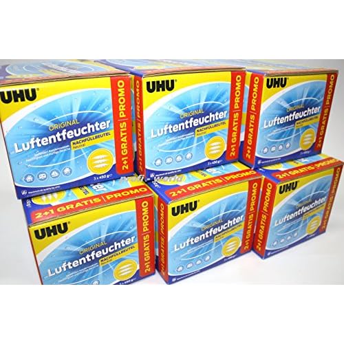 18 x UHU Luftentfeuchter 450g, 47135, praktischer Nachfüllbeutel für Air-Max