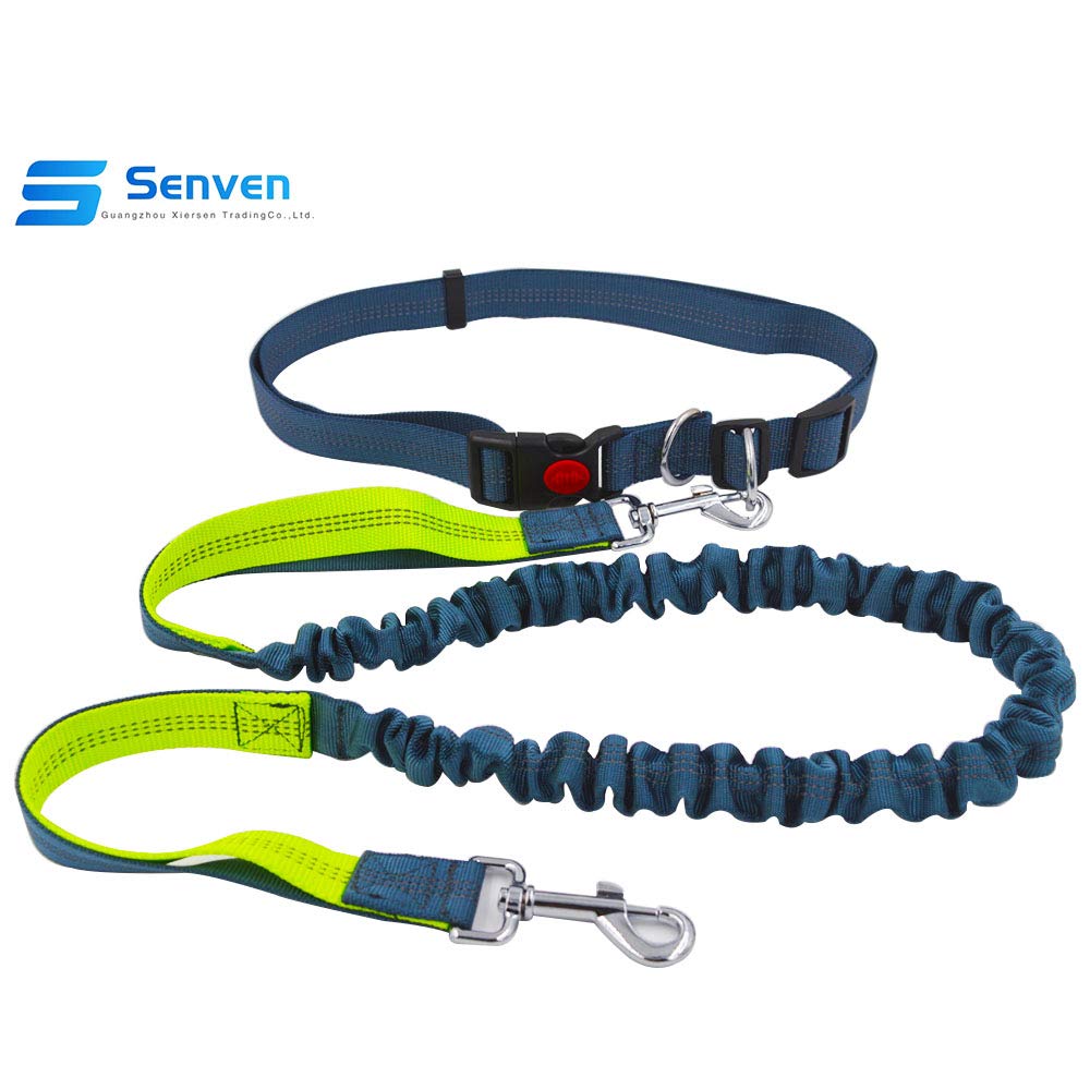 Senvenelec Hands-Free Dog Leash, Retractable, Adjustable Belt + Handle Walking Bungee Dog Strap, Reflective Strap, Green + Gray