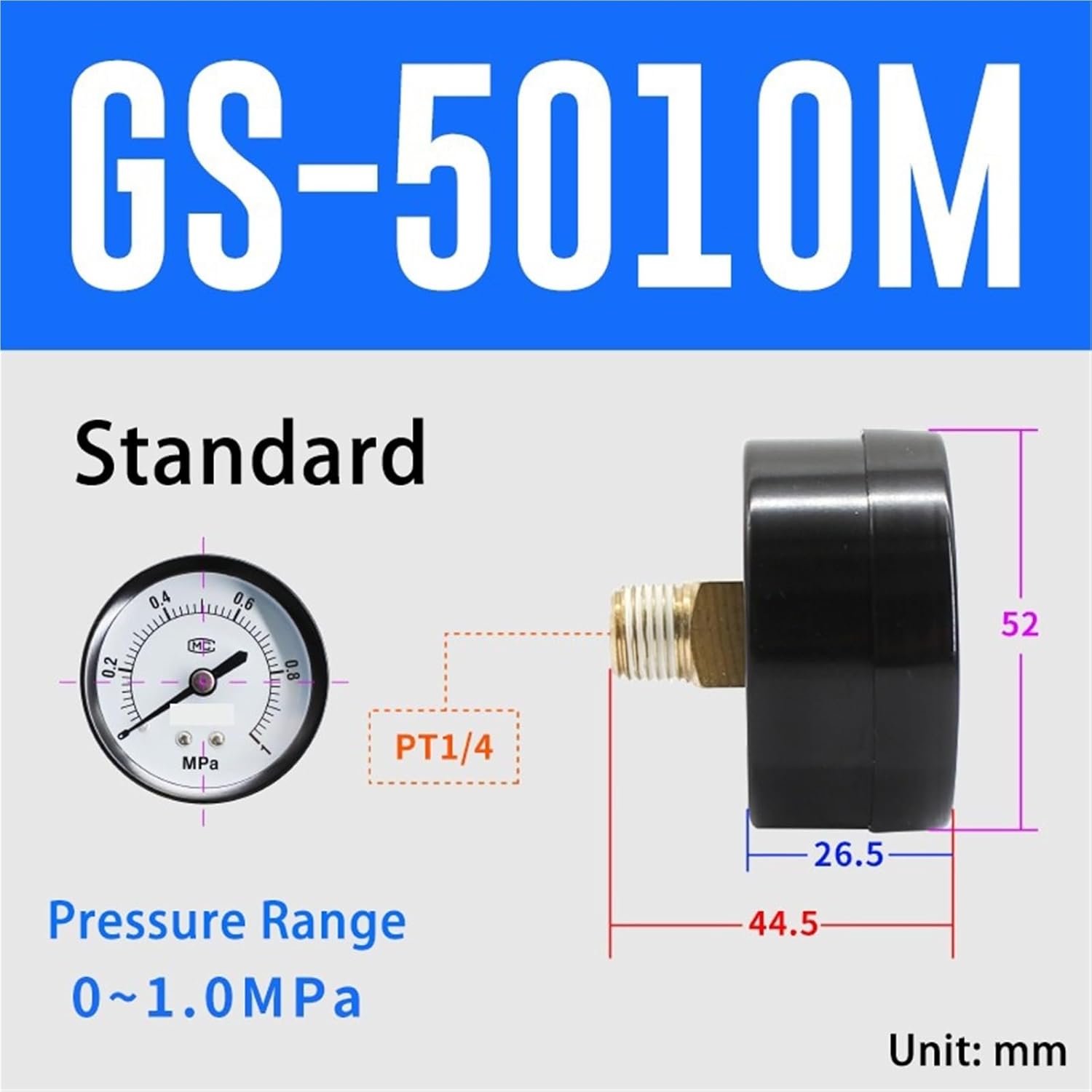F-GS/GF/GU3004/4004/5010M Embedded High-Precision Pressure Barometer Gauge for Filter 1Pcs(F-GS-5010M)