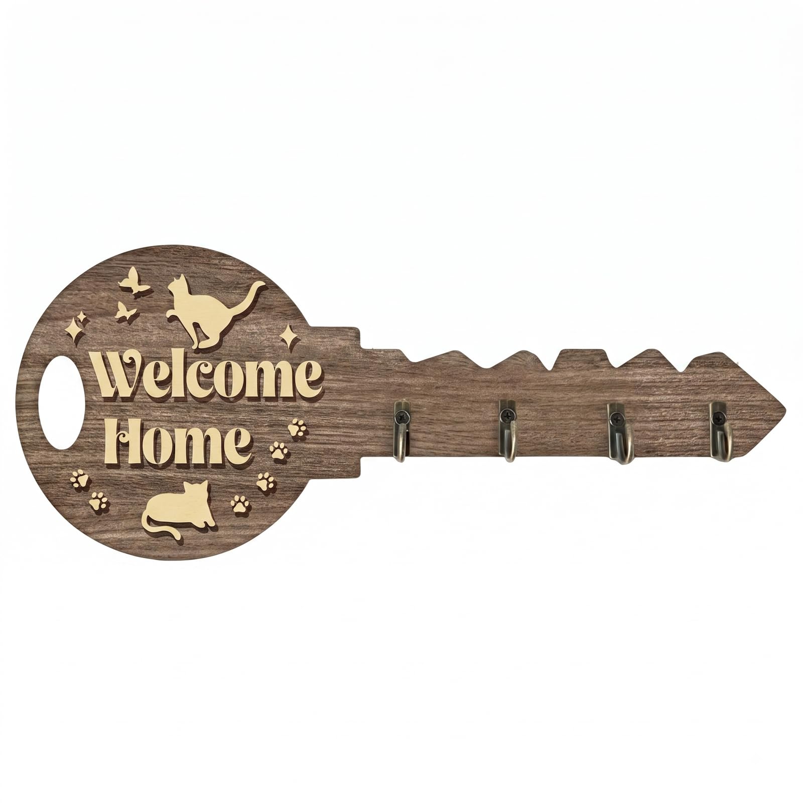 Mavejoyt Welcome Home Key Holder for Wall, Wooden Key Hooks with 4 Hooks