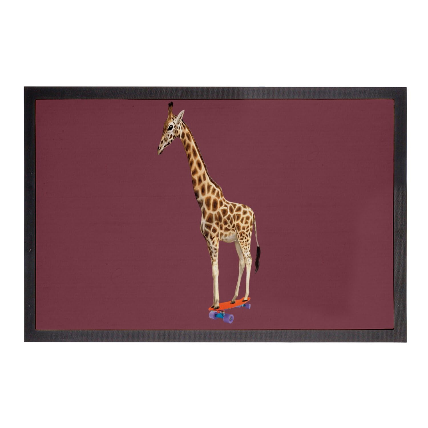 Paillasson Rouge Skate Girafe 60x40cm tapis entrée humour vintage