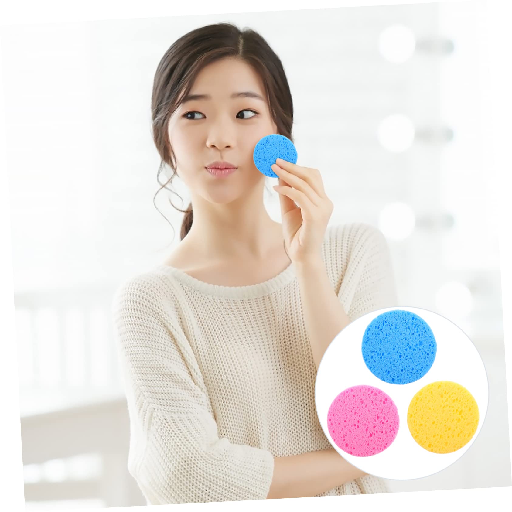 FRCOLOR 90pezzi Spugne Per Rimozione Makeup e Esfoliazione Spugnette Cellulosa Riutilizzabili Per Facciale Adatte e Colori