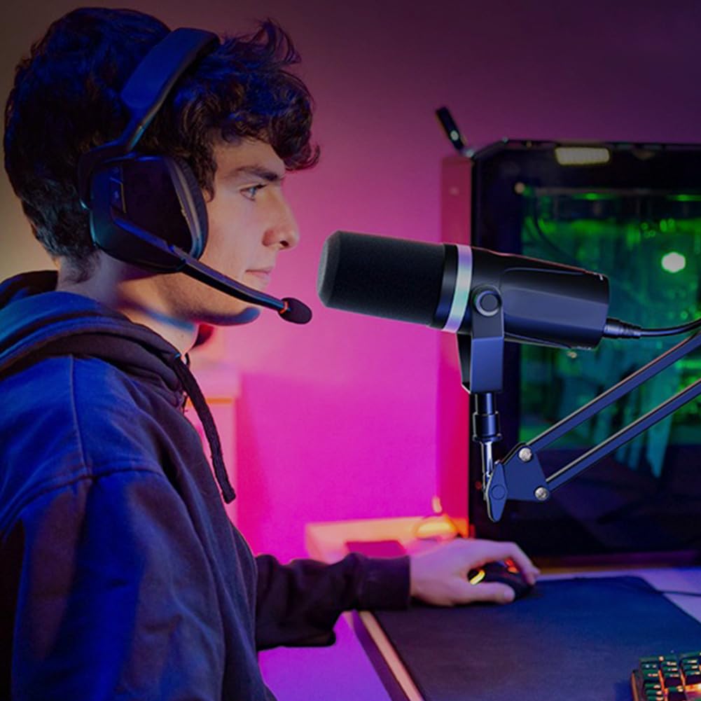 Micrófono dinámico XLR/USB para juegos, micrófono dinámico RGB para grabación en streaming