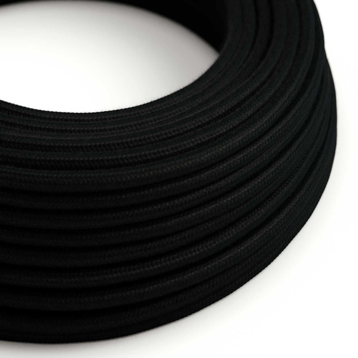 creative cables Fil Électrique Rond Gaine De Tissu De Couleur Coton Tissu Uni Noir RC04-50 Mètres, 2x0.75