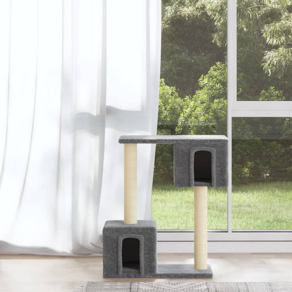 Tiragraffi per gatti, grigio chiaro, 60 cm, con tronco in sisal, tiragraffi con grotta, piattaforma, superficie di riposo, mobili per gatti, arrampicata, riposo e appartamento o balcone