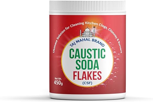 Taj Mahal Caustic Soda Flakes (Sodium Hydroxide), 99% Purity, For Choked Drain Pipes, Greasy Chimney Baffle Filters, Stained Gas Burners. (100 GRAMS)