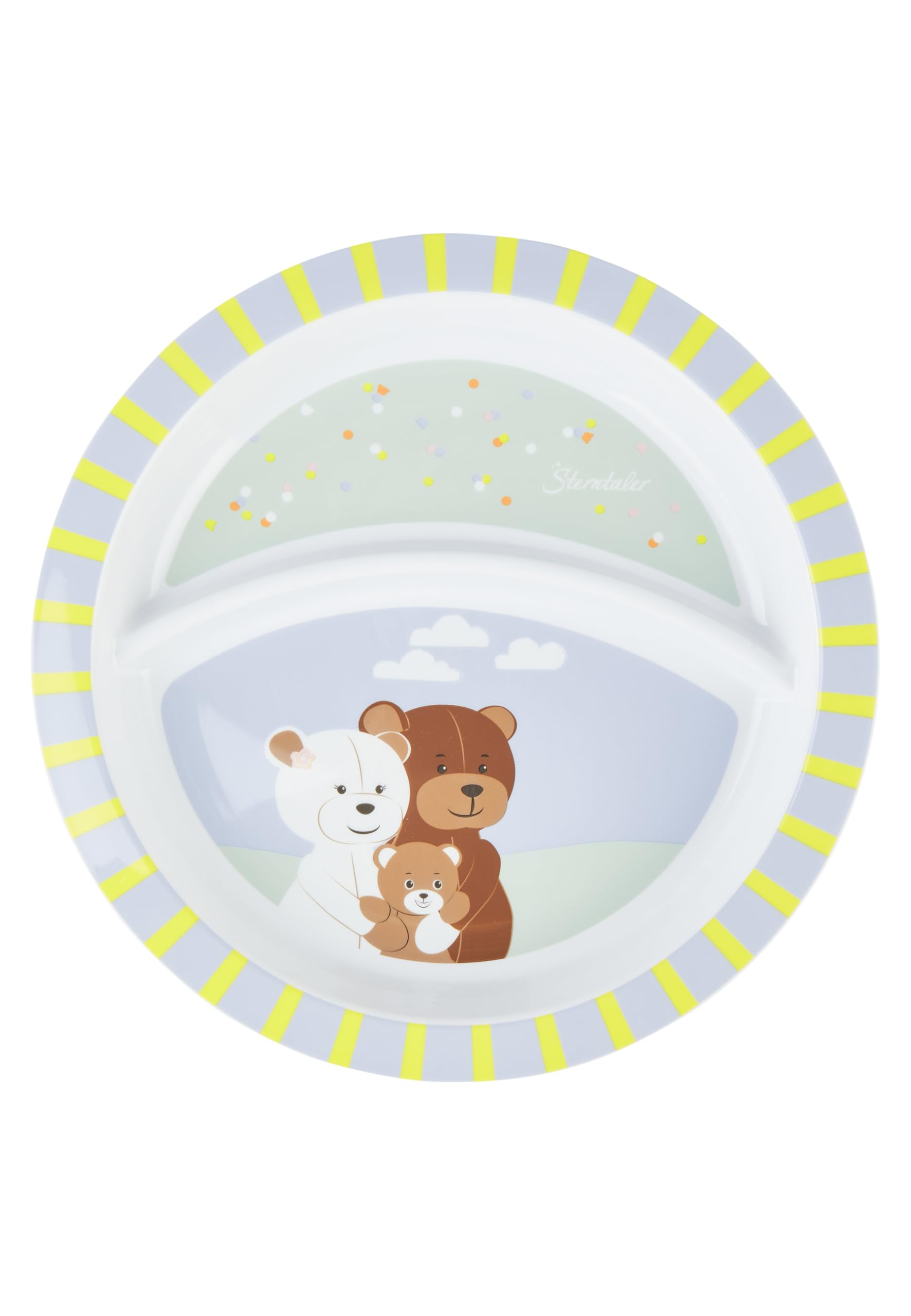 Sterntaler Geschirrset Familie Bär, Kinder-Geschirrset für Babys und Kleinkinder, rutschfester Sockel an Teller, Schale und Becher, lebensmittelecht, robust, spülmaschinengeeignet, 23,5×25×10 cm, bunt