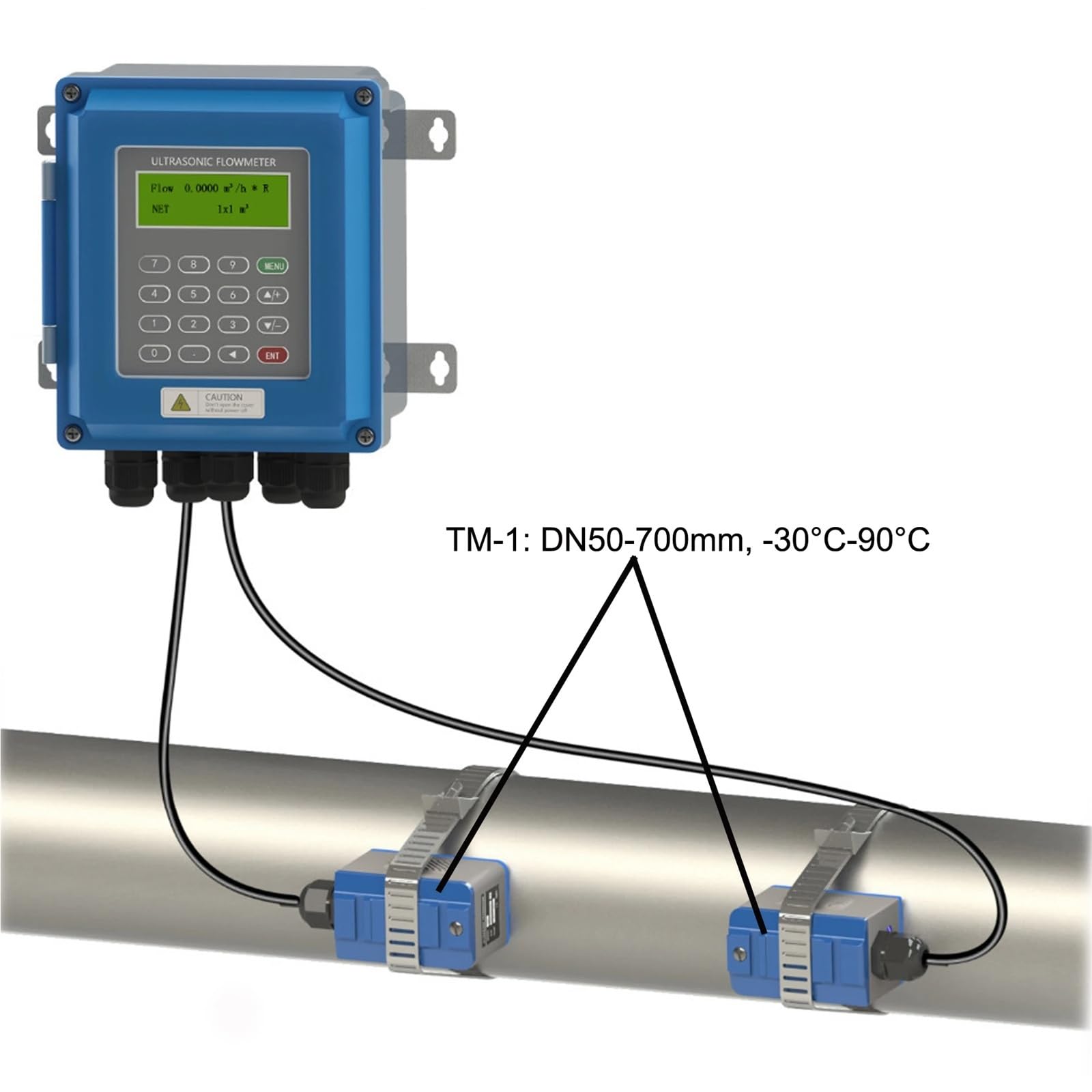 TUF-2000B Digitaler Ultraschall-Wasserdurchflussmesser mit Wandhalterung am TM-1-Wandler DN50mm-700 IP67 Präzise Messwerte(TM-1)
