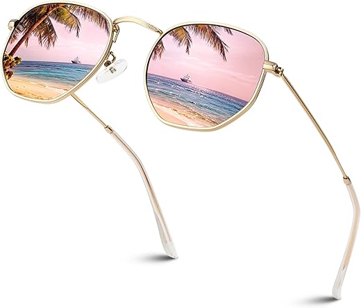 Sunier Sunglasses Women Men Polarised Fashion Apace Polygon Sunglasses Women, Ultralight Hexagonal Metal Frame 100% UV400 Protection