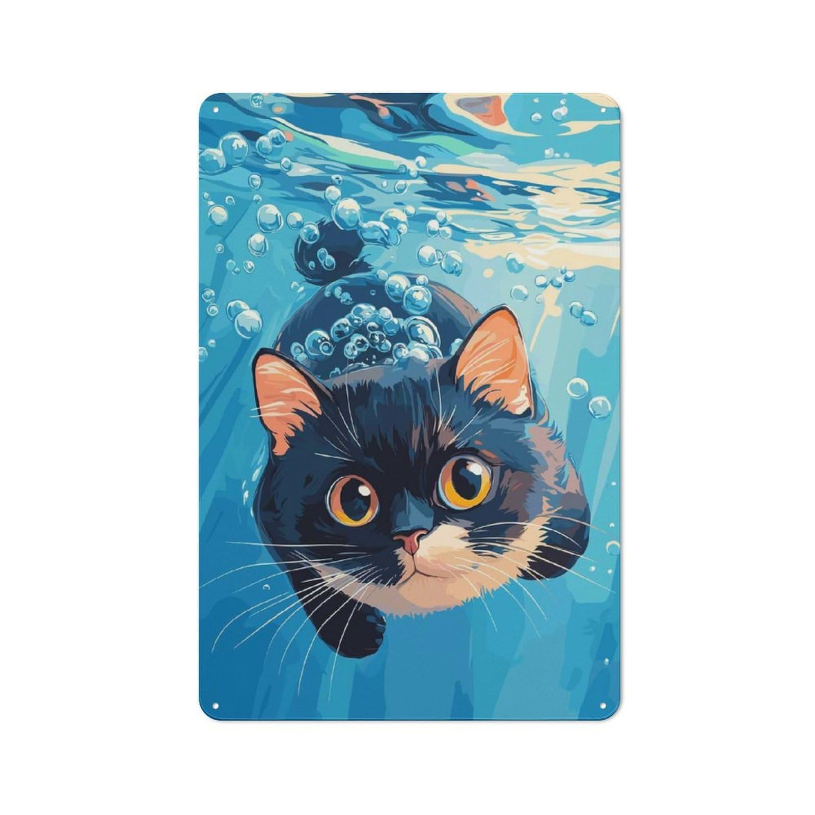 Junmoney Style-22 Vintage Tin Sign 30X20cm With Underwater Cat Illustration For Man Cave Or Games Room, For Vintage Wall Decor Fans, For Metal Sign Collectors