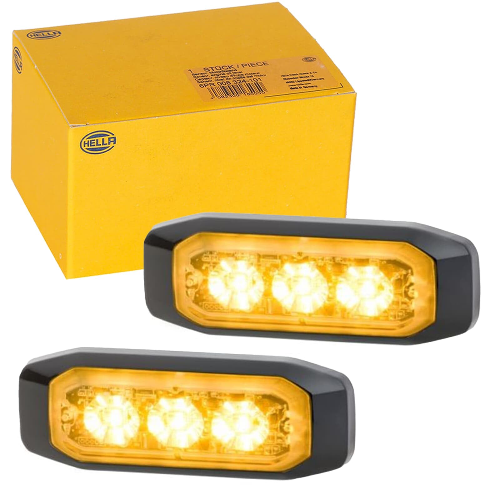 HELLA 2XD 014 563-201 LED-Strobe-type Beacon - BST-Slim - 12/24V - Yellow - mounting/Screw Connection - Cable: 250mm - Plug: open cable ends - Kit