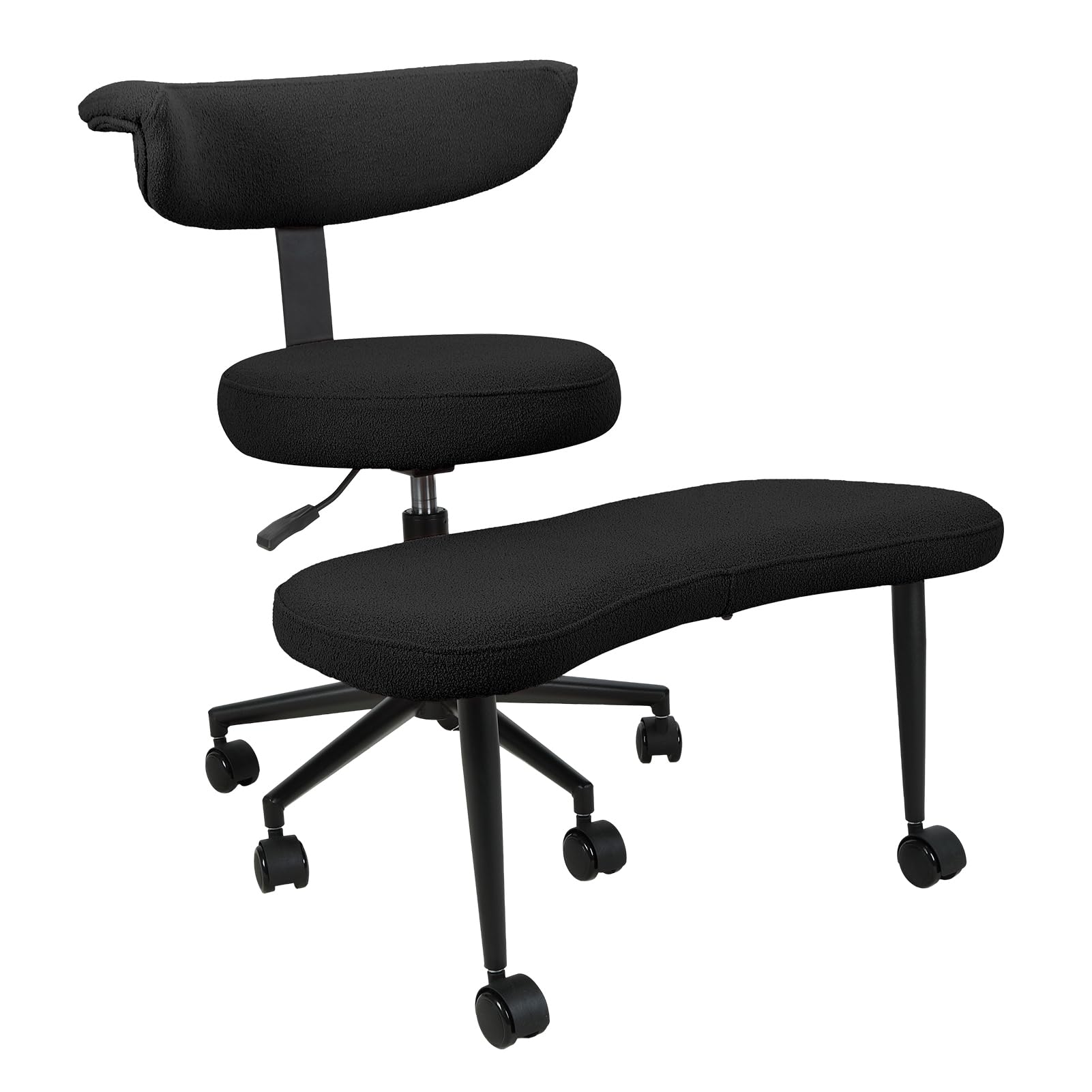 Ergonomischer Kniestuhl mit um 360° drehbarer Fußstütze – Bürostuhl mit gekreuzten Beinen, Lordosenstütze und Einstellbarer Höhe für Zuhause, Yoga und Meditation Schwarz