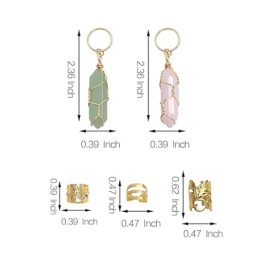 Miniatura 7 de FRDTLUTHW 22 accesorios para el cabello para mujeres y niñas, joyería de cabello con colgante de cristal para trenzas, puños dorados para rastas